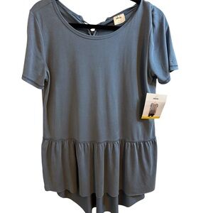 Mote Gray-Blue Peplum Tunic Short Sleeve Blouse